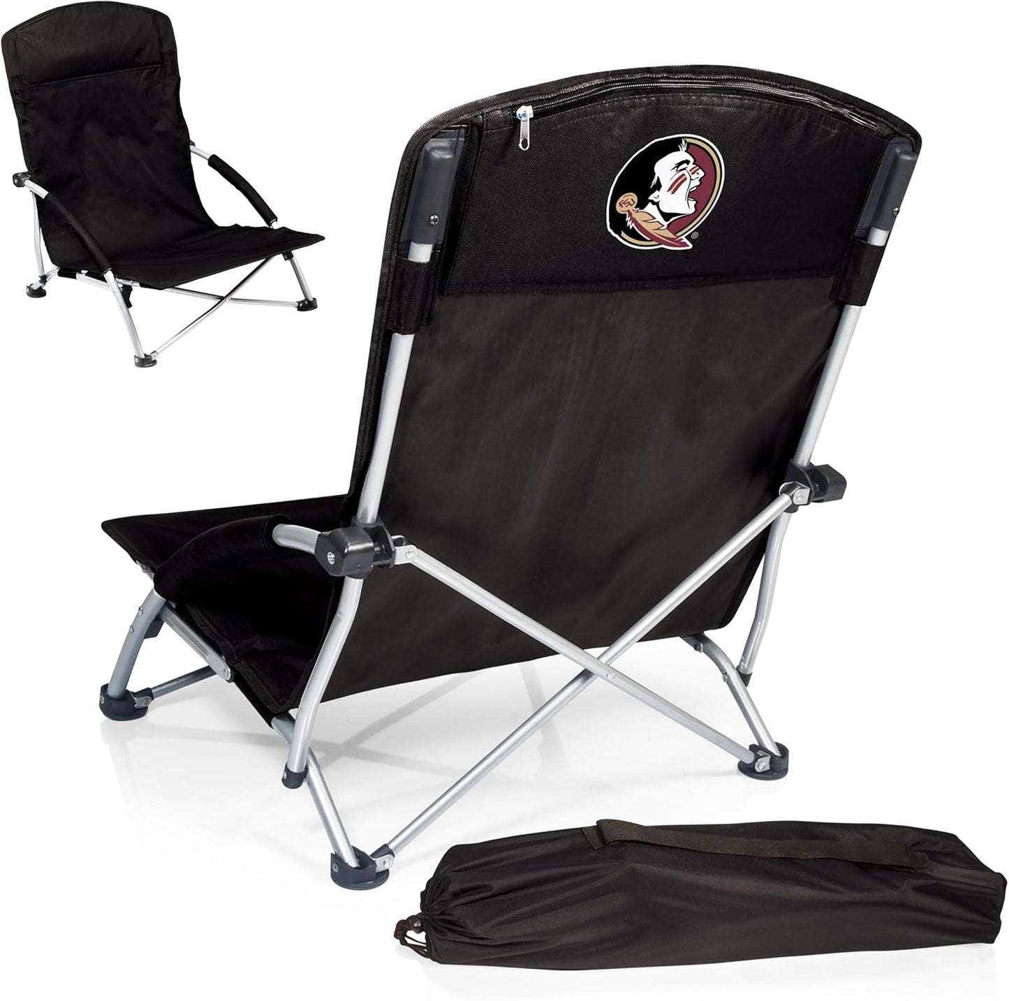 PICNIC TIME NCAA Tranquility Beach Chair with Carry Bag - Low Beach Chair for Adults - Low Lawn Chair