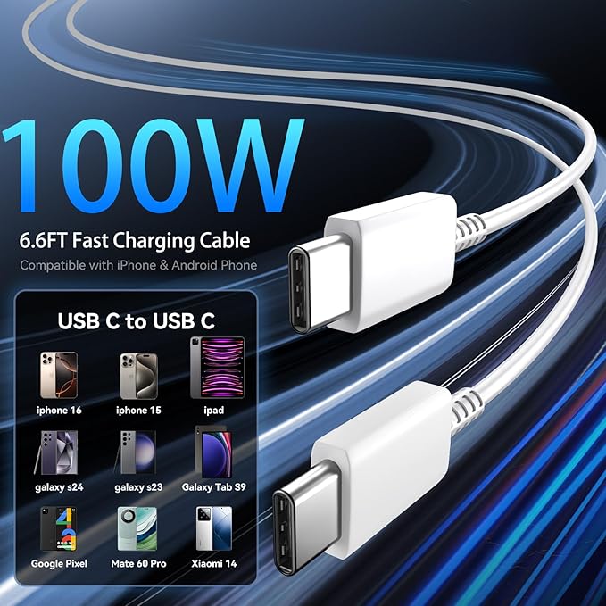 Phone 16 Pro Max Charger Fast Charging, 45W Super Fast USB C Charger Block with 6.6FT Long Charging Cord Cable for 16 Pro Max/16 Pro/16/16 Plus,15 Pro Max/15, Pad, Android Phone-White