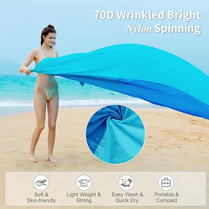 Beach Blanket Sandproof, Extra Large Beach Mat 106'' x 83'' Oversized Big & Compact Travel Mat Quick Drying, Lightweight, Pockets Picnic Mat for Beach, Camping, Hiking