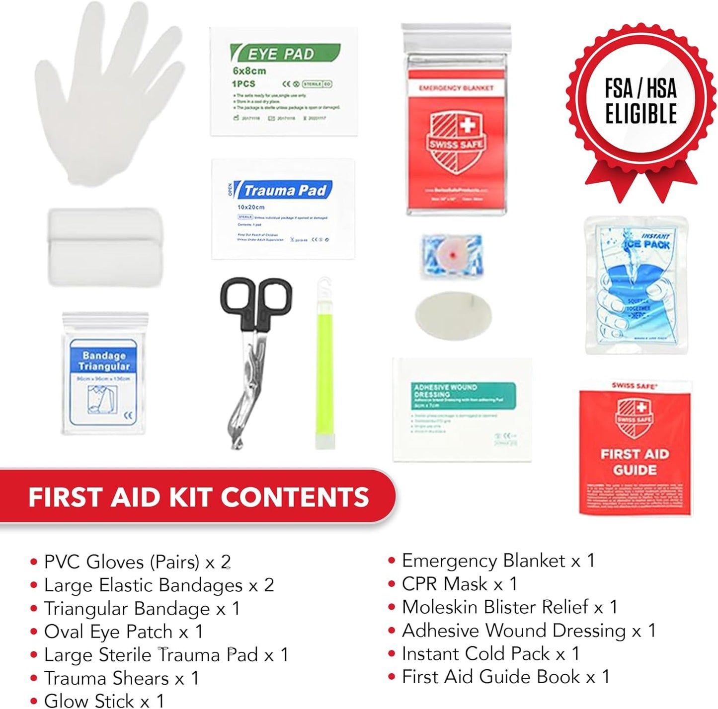Swiss Safe 2-in-1 First Aid Kit for Car, Travel & Home, Businesses - Bonus Mini Kit for Medical Emergency Aid, Survival, Camping - 64 Piece, Travel FAK