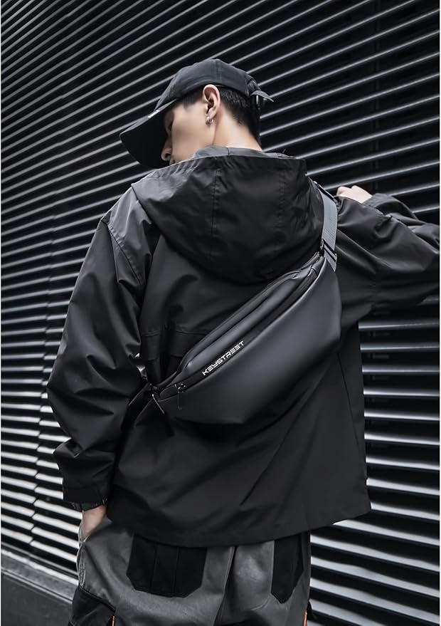 Crossbody Fanny Pack for Men, Large Waterproof Waist Bag Pack, Fashionable Chest Belt Bag for Men Travel Running Cycling Sports, Carrying All Phones