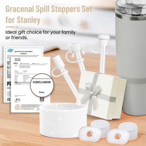 Gracenal Spill Stoppers Set for Stanley Cup Accessories 8PCS with Gift Box, 3 Silicone Straw Cover Caps, 4 Leak Stoppers, 1 Boot for Stanley Accessories 40oz 30oz Tumbler