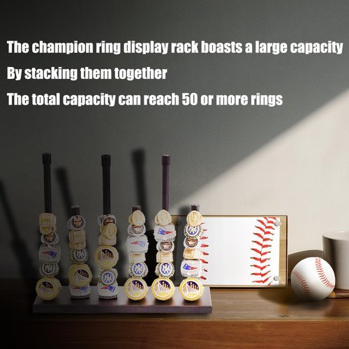 Gavinjitao Champion Ring Display Holder,Baseball Ring Holder Metal Championship Sports Jewelry Rack 6 Pillars Display Rack for Storing Baseball, Basketball, Softball Champion Souvenirs Black
