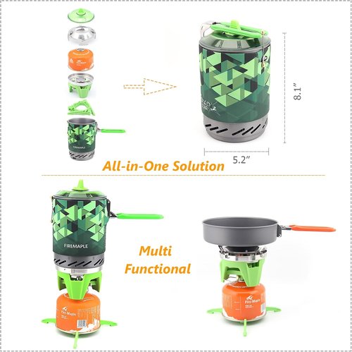 Fire-Maple Camping Backpacking Stove Camp Stove Backpacking Cooking Set 1L Camping Pot Fixed Star 2 Cooking System (Green)