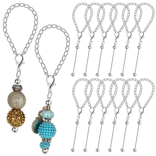 Landical 12 Pcs Beadable Charm Accessories Compatible with Stanley Beaded Charm for Tumblers with Handle Cup Chains Wire for 30 40 oz Water Bottle Jewelry Gift Making Blank DIY (Silver)