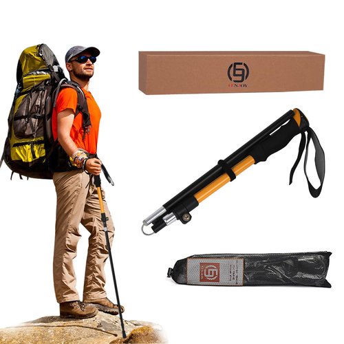IEJ Ultralight Hiking Pole - Portable Collapsible Outdoor Trekking Pole Plain Design with Whistle for Wilderness Travel - Suitable for Men, Women, Comfortable Sweat-Absorbing Grip, One Piece, Yellow