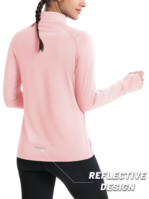 MAGCOMSEN 1/4 Zip Pullover for Women Warm Fleece Lined Shirt Long Sleeve Workout Running Top with Collar LightPink, M