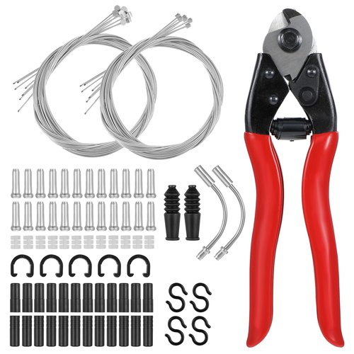 Lemecima 96pcs Bike Brake Cable Kit, Bicycle Shift Derailleur Cable Housing with End Caps, V Brake Noodle Cable, C-Clip, S-Hooks for Mountain BMX Road Bike