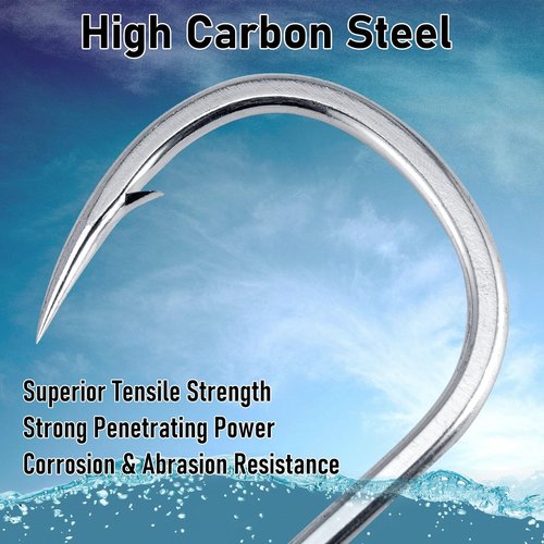 Dr.Fish 10 Pack Inline Single Hooks Welded Eyes Heavy Duty Saltwater Fishing Circle Hook Replacement for Hard Lures 3/0