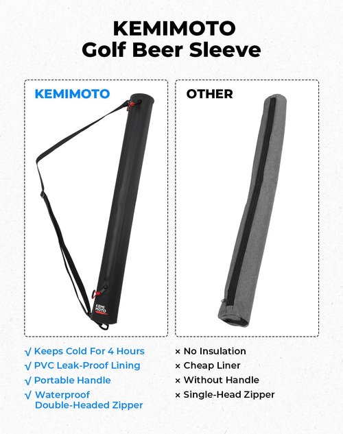 KEMIMOTO Golf Beer Sleeve Cooler Bag, 6-Can Insulated Cooler with Adjustable Shoulder Strap and Dual Zippers, Leak Proof, Keeps Drinks Cold for 4 Hours, Golf Accessories