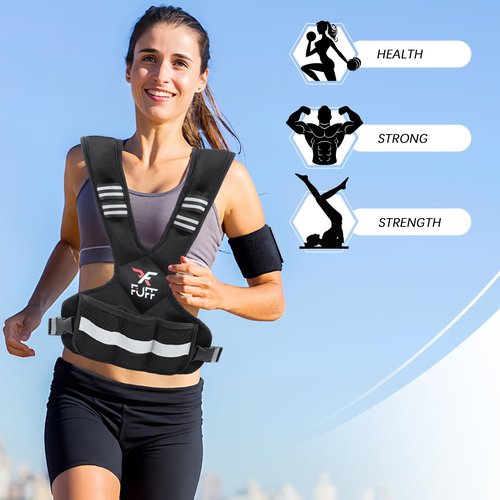 FUFF weighted vest woman 11–20 lb Unisex with 6 Weight Bags, Reflective Running Vest for Walking, Exercise and Strength Training
