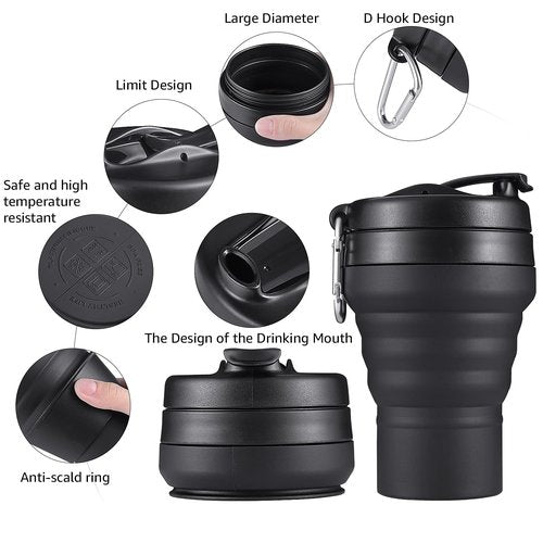 Egoldto Collapsible Coffee Cup, 16 OZ 480ml Silicone Travel Folding Cup, Leak Proof BPA Free Portable Cup, Travel mug with Lids for Camping hiking (16OZ)