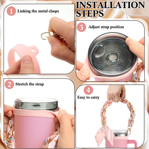 Silicone Water Bottle Handle Holder with Strap Compatible with Stanley Cup Accessories Charm Cool Sling Water Bottle Carrier Holde Fits Most 8-40 oz Tumbler Graduation Gift for Woman(Striped Pink)