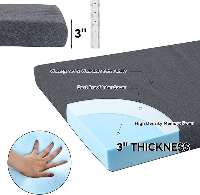 HOMBYS Memory Foam Camping Mattress Pad,Portable Sleeping Pad for Adult,Waterproof Cot Mattress,Roll Up Floor Mattress,Foldable Backpacking Travel Bed for Hiking,Guest Bed