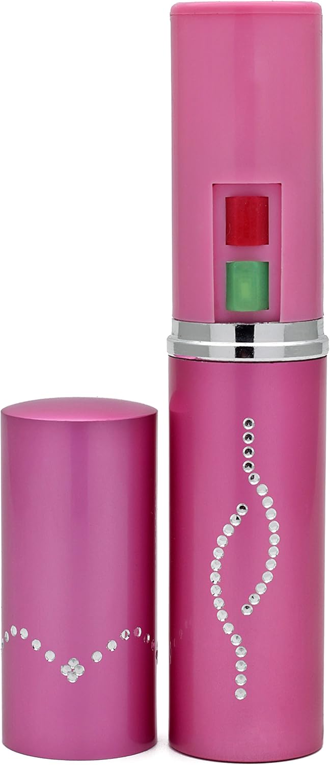 Spark Lipstick Stun Gun Women Self Defense Bright Led Flashlight - Rechargeable Battery (Pink)