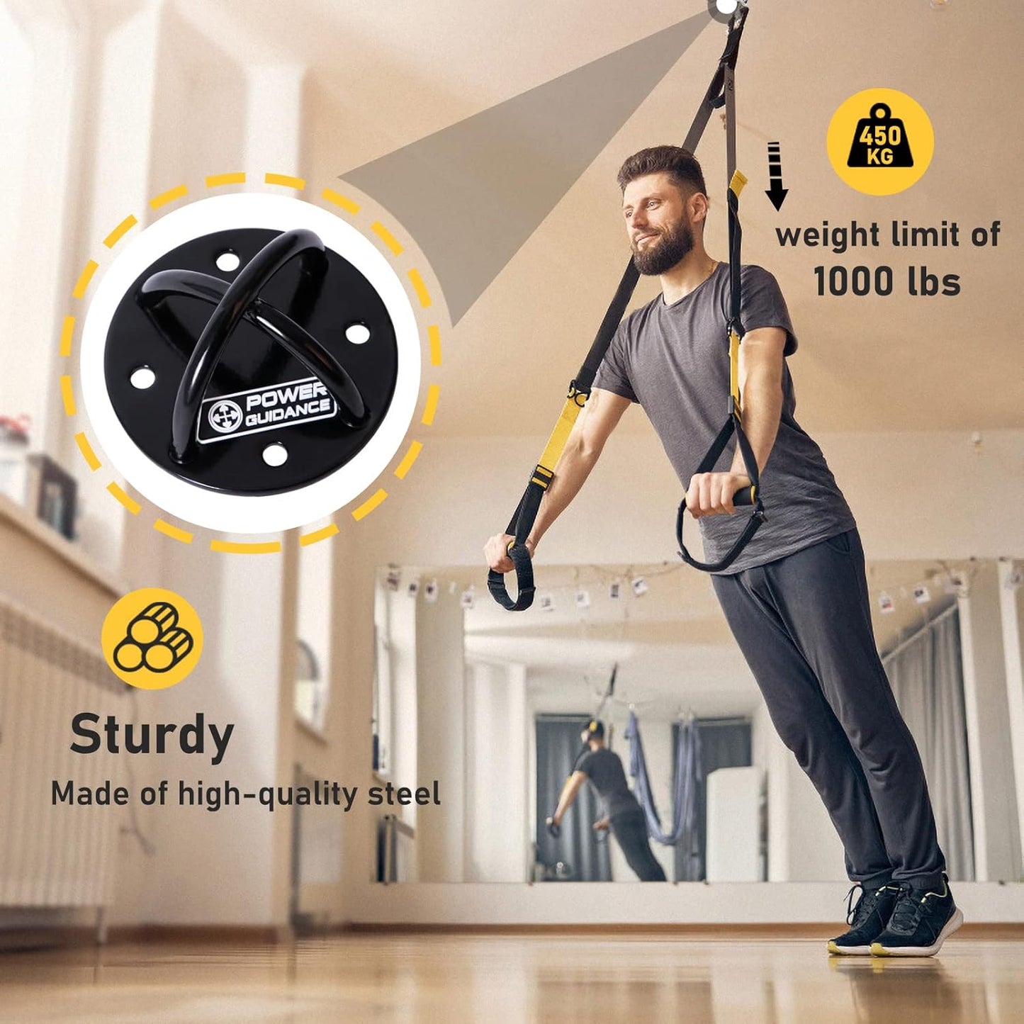 POWER GUIDANCE Wall and Ceiling Mount Bracket for Suspension Straps, Gymnastic Rings, Yoga Swings & Hammock Resistance Band Battle Rope