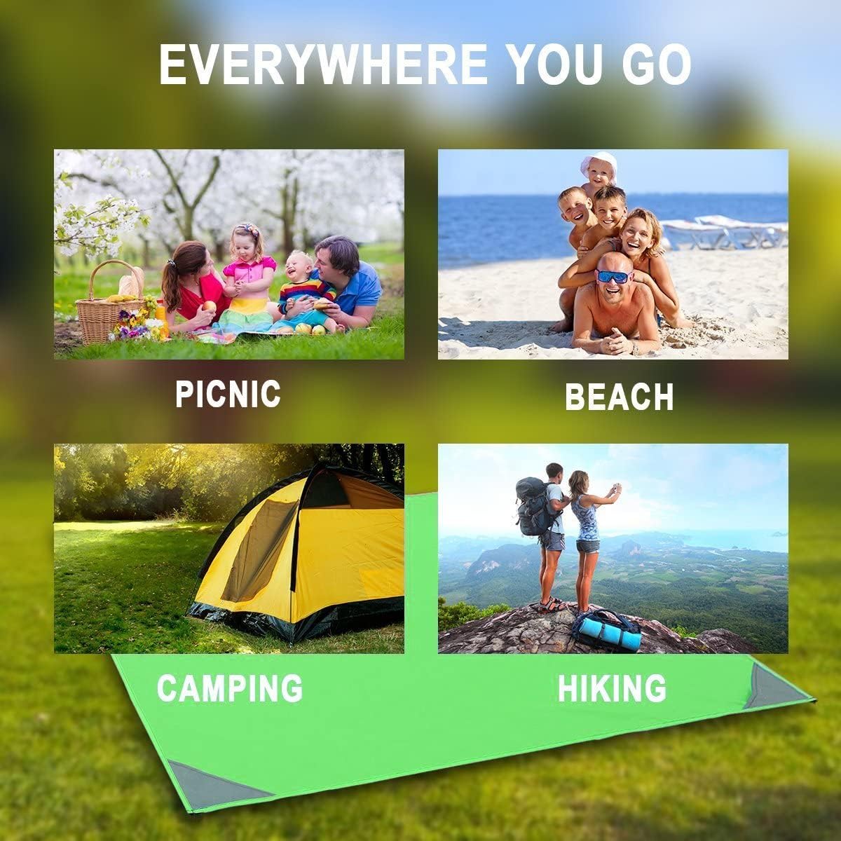 Outdoor Pocket Picnic Beach Blanket Nylon Collapsible Waterproof and Sandproof Puncture Resistant and Anti-Tearing Mat for Camp Sports,Beach,Picnic,Travel,Hiking and Festivals(140x152 cm/55''x60'')