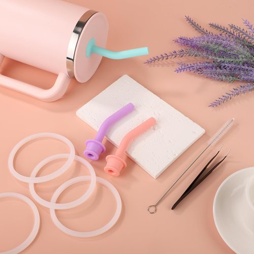 5pcs Press-in Straw Replacement for Hydroflask All Around Travel Tumbler, Silicone Reusable Straw with Washers for Hydroflask Accessories for Hydroflask Travel Tumbler 32oz 40oz