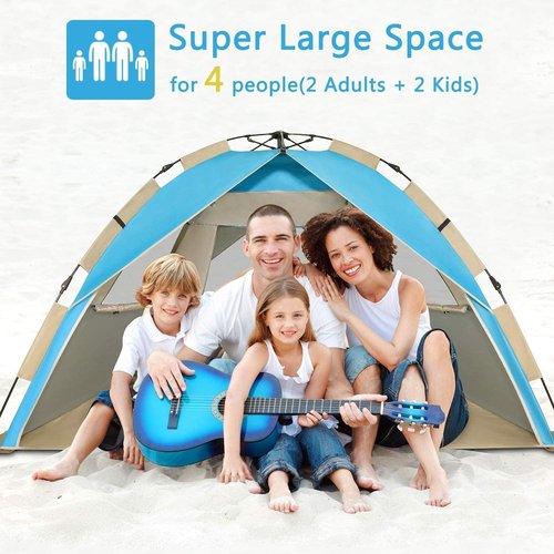 G4Free Deluxe XL Pop Up Beach Tent, 3-4 Persons Easy Setup Sun Shelter Canopy with UPF 50+ UV Protection Extral Wide 70.9 in