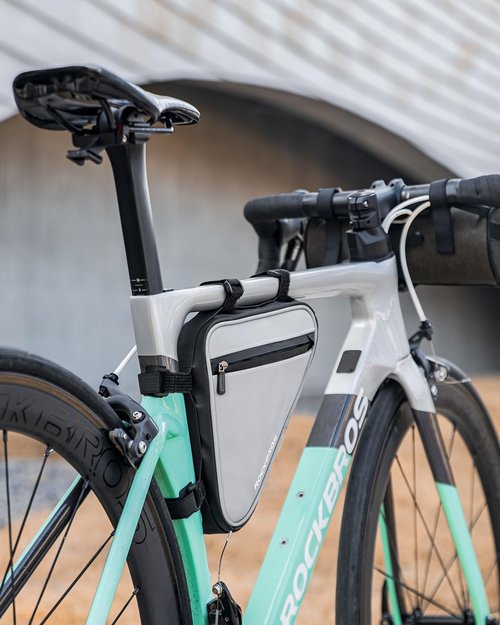 ROCKBROS Bike Frame Bag Reflective Bicycle Triangle Bag with Two Side Pockets Strap-On Under Top Tube Storage Pouch Bike Accessories for Adult (0.9L)