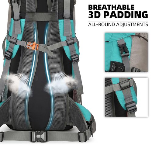 HongXingHai 70L Camping Hiking Backpack with Rain Cover Waterproof Backpacking Backpack for Hiking Treeking Climbing Outdoor (Lack Blue)