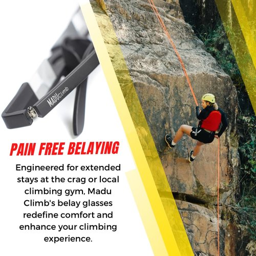 Madu Climb - Belay Glasses for Rock & Sport Climbing – Lightweight Prism Glasses for Neck Relief & Clear Belaying with Hard Case (Electric Blue)