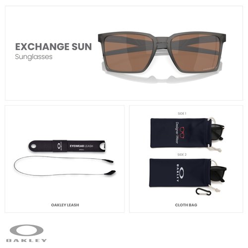 OAKLEY Exchange Sun OO9483 948302 56MM Satin Grey Smoke/Prizm Tungsten Rectangular Sunglasses for Men for Women+ Bundle Accessory Leash Kit, Microfiber Pouch