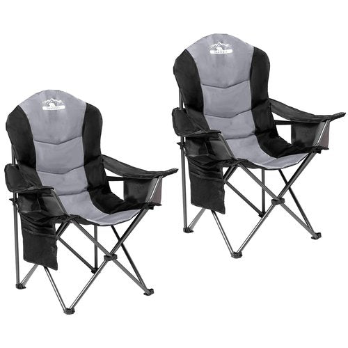 Tisetrail 2 Pack Folding Camping Chairs Set of 2 for Adults High Back Padded Lawn Chairs Portable Outdoor Camp Chairs, 400lbs Capacity, Black & Gray