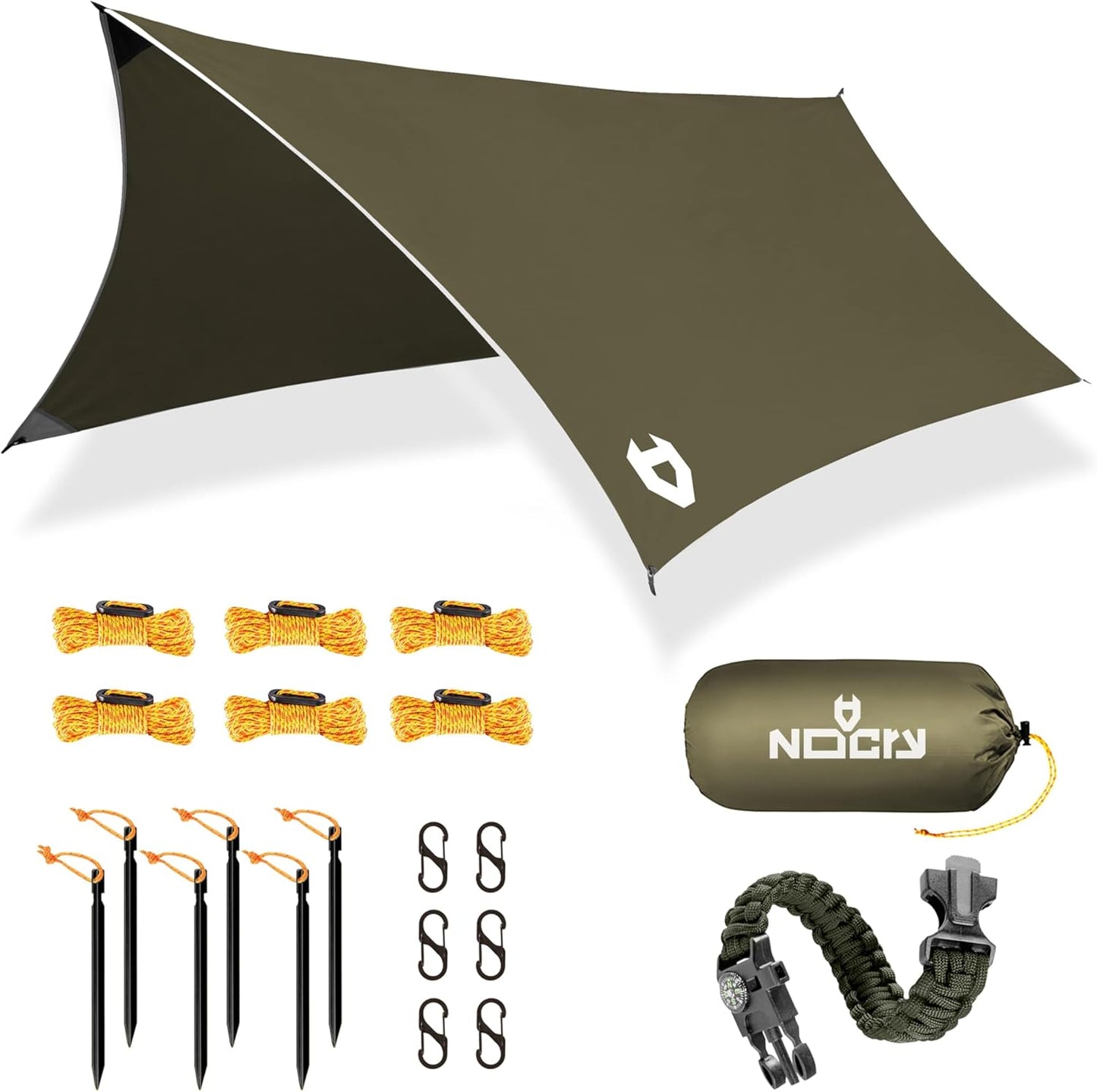 Rain Fly12x10 Lightweight Survival Camping Tarp; 100% Waterproof; Makes a Great Backpacking Tarp or Hammock Shelter; Comes in Multiple Colors, Survival Bracelet Included; Grey