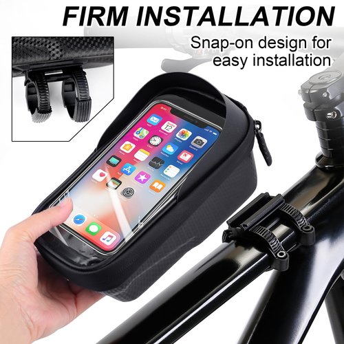 Wellehomi Bicycle Bag, 1L Waterproof Bike Frame Bag with 2-in-1 Design, TPU Transparent Touch Screen & Sun-Visor, Compatible with Phones Under 6.8 Inches, Bike Accessory