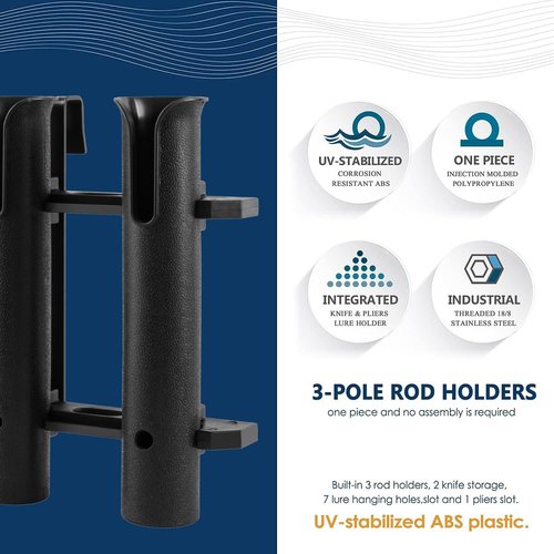 Cooler Fishing Rod Holder, Fishing Rod Rack for Boat, Fishing Rod Holder for YETI Coolers and RTIC Coolers,with Tie-Down Slot Cooler Accessories (3-Link Black)