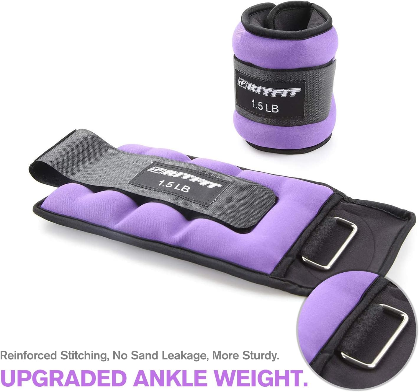 RitFit Ankle Wrist Weights (1 Pair) 1 1.5 2 3 4 5 LB Each with Fully Adjustable Strap for Arm, Hand & Leg - Best for Walking, Jogging, Gymnastics, Aerobics