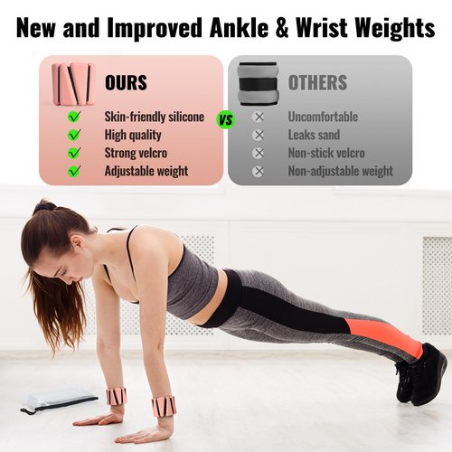 Adjustable Wrist and Ankle Weights for Women: 2 lbs Total (1 lb Each), Arm Weights for Walking, Weighted Wristbands, Ankle Weights, and Arm Weights (Flash pink)