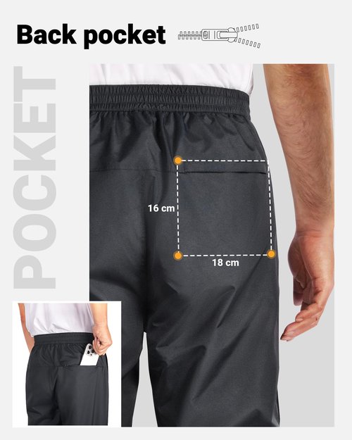 33,000ft Men's Rain Pants Full Zip Waterproof Pants Breathable Rain Over Trousers for Outdoor Hiking Golf Work Black