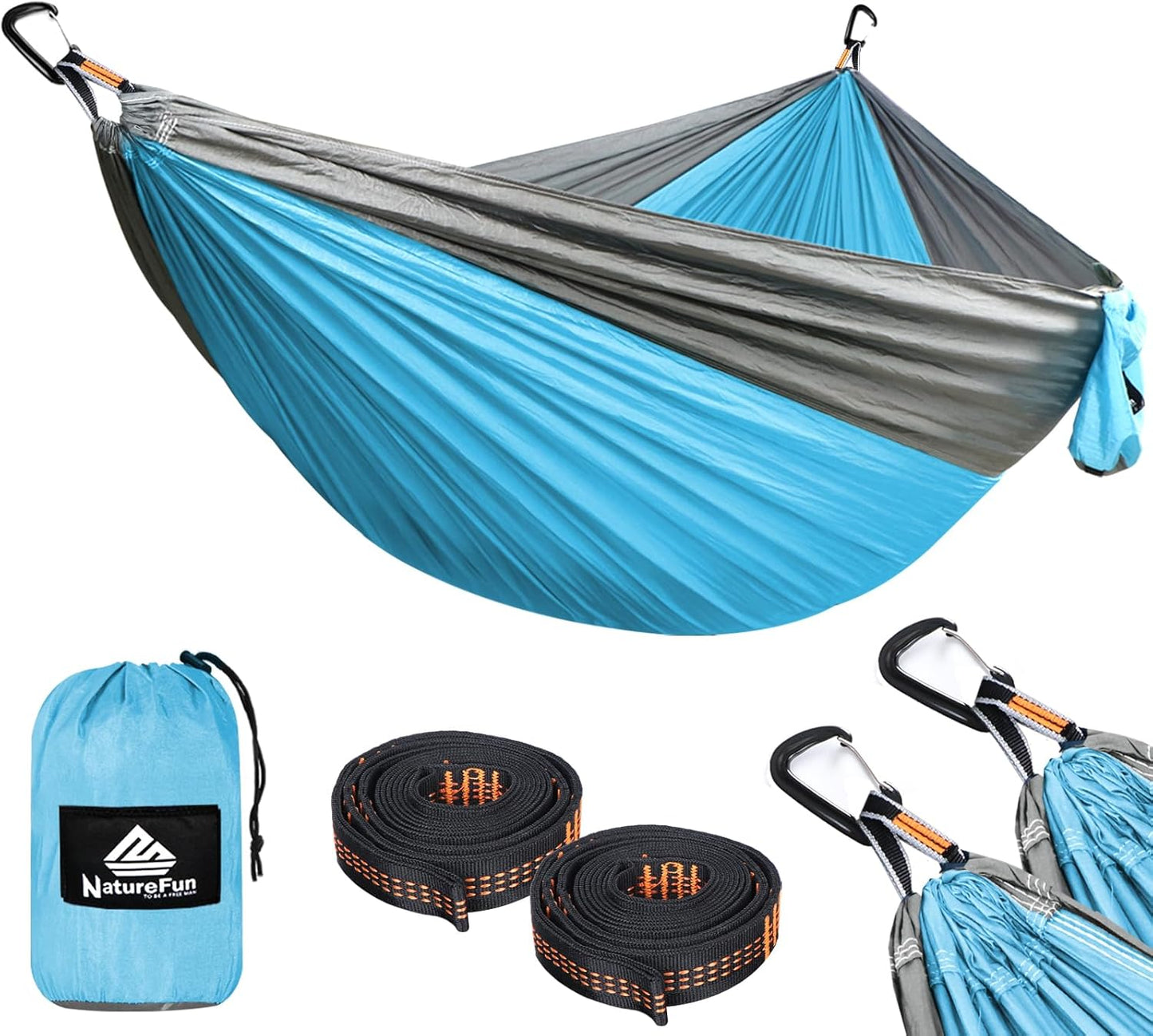 NATUREFUN Ultra-Light Travel Camping Hammock | 300kg Load Capacity,Breathable,Quick-Drying | 2 x Premium Carabiners,2 x Nylon Slings Included | Outdoor Indoor Garden