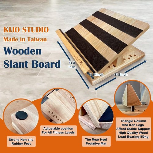 KIJO Studio Professional Wooden Calf Stretcher Slant Board 500 lbs Weight Capacity 16-Angle Adjustable Incline Calf Stretch Slant Board for Calf Stretching Exercise Squat & Physical Therapy