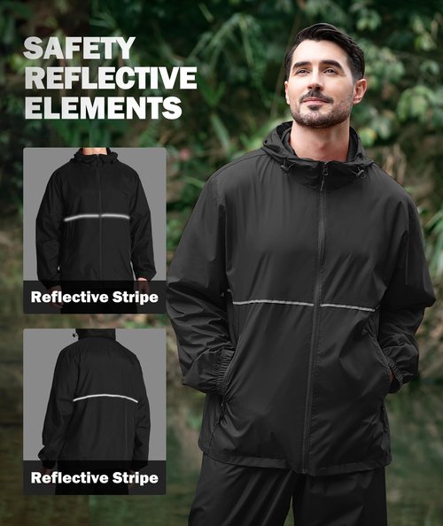 ZITY Mens Rain Jacket Waterproof with Hood Lightweight Raincoat for Golf Hiking Camping Cycling Black XL