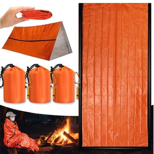 Emergency Sleeping Bag with Whistle, Portable Emergency Survival Bag, Lightweight Pocket Size Emergency Sleeping Bag, Waterproof Thermal Bivy Sack for Camping, Hiking (3)