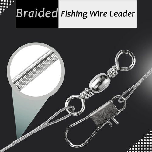 AMYSPORTS Freshwater Wire Fishing Leader Stainless Heavy Duty Wire Leader Fishing Saltwater Rigs Leaders Fishing Steel White Nickel #1 20lb 5.9in 50pcs