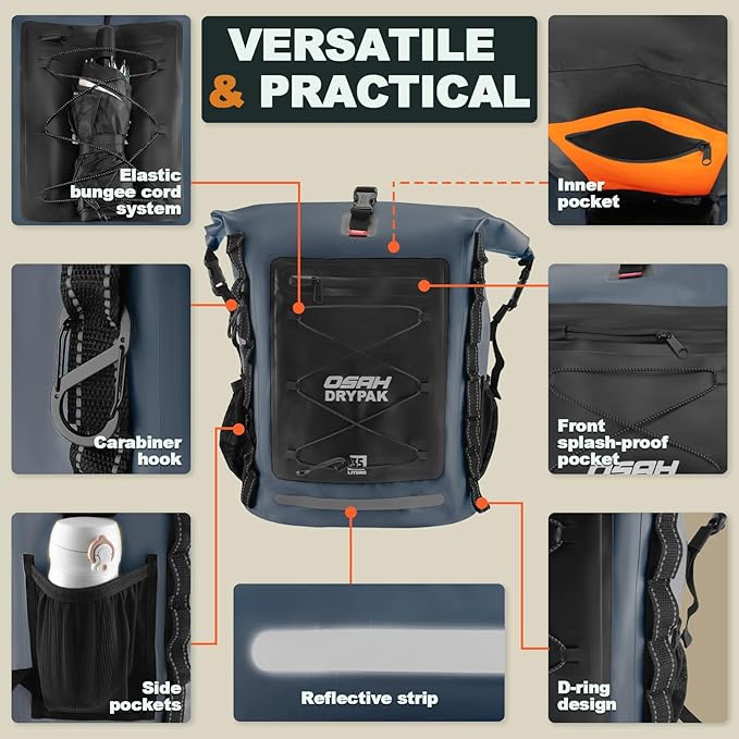 Waterproof Backpack Dry Bag 35L/55L – Heavy Duty Roll-Top Hiking Backpack Sack Keeps Gear Dry for Travel, Kayaking, Boating, Camping, Rafting and Fishing