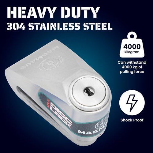 Magmaus® MBL05 [Never-Rust] Disc Brake Lock - [High Security] [304 Stainless Steel] - Weatherproof - Reminder Cable - Suitable for Motorcycles, Mopeds, Bikes