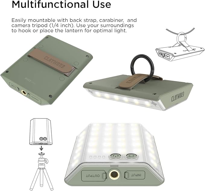 CLAYMORE 3Face Mini (Light Gray) - Lightweight and Portable LED Area Light for Outdoors, Camping, Tent, Emergency, and Industrial Use. Rechargeable Lantern with USB-C, Up to 60 Hours Battery Life.