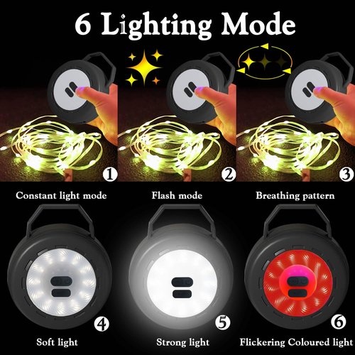 Leehuinii Retractable Camping String Lights Reel, Portable Stowable Rechargeable Strip Light, Waterproof Tent Lantern for Outdoor Hiking Awning Garden Party Festival Decor (Black)