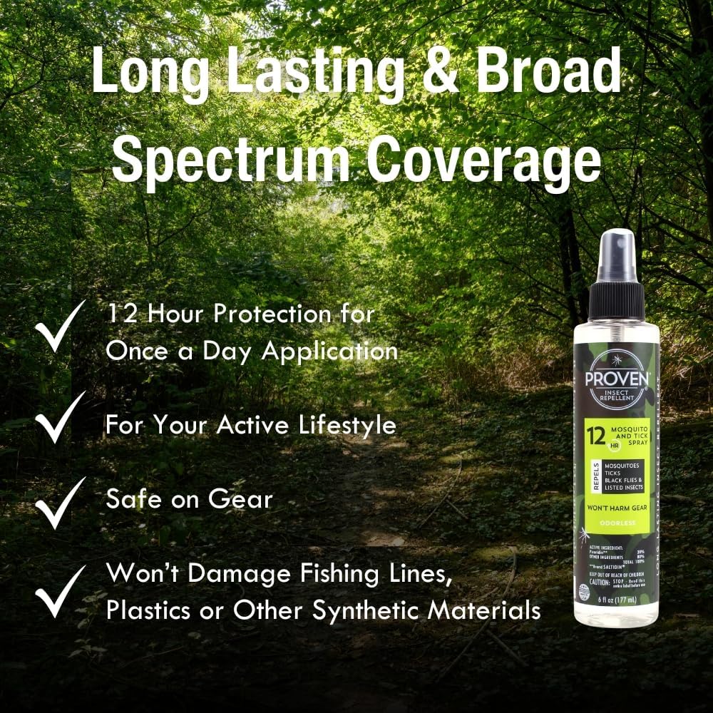 Proven Insect Repellent Spray, Keep Mosquitoes, Ticks and Flies Off, DEET Alternative Repellent, Up to 12-Hour Protection, Great for Camping or Hiking, 6 Ounce, Odorless Spray