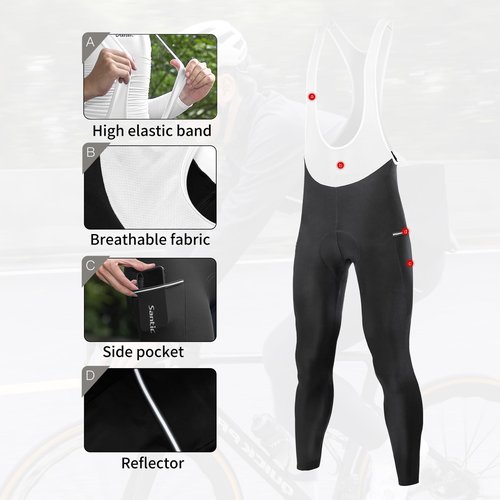 Santic Men's Winter Fleece Pro Cycling Bib Pants 4D Padded Thermal Cold Weather Bike Riding Pants with Pockets