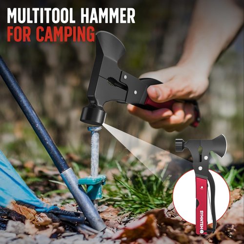 Gifts for Dad, 15-in-1 Multitool Axe Hatchet, Cool Gadgets Camping Accessories Multitool Must Haves for Adults Men, Birthday Gifts for Men, Gifts for Him, Women, Red