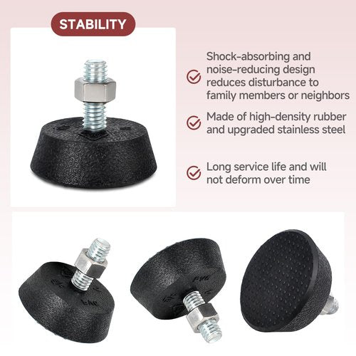 (4 Pack) Leveling Screw Foot Pads for Peloton Exercise Bike - Upgraded Stainless Steel 3/8" Leveling Screws, Anti-Slip Shock Absorbing, Noise Reduction Rubber Stabilizer Feet Replacement Parts