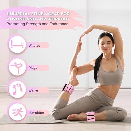 Wrist Ankle Weights for Women Set of 2, Adjustable Silicone Weighted Bangles, Wearable Ultra-durable Strips Weight Bracelet 2 lbs for Yoga, Pilates, Barre, Walking, Arm & Leg Workout