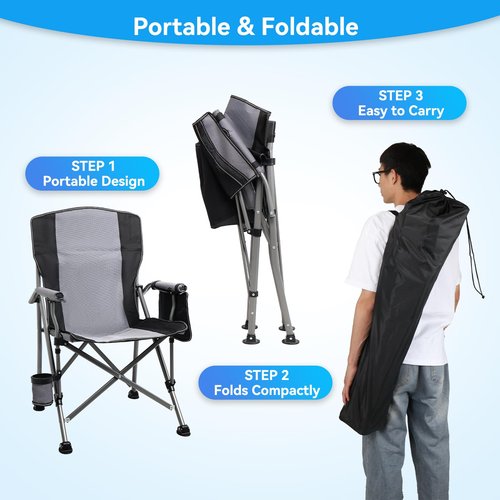 Camping Chair for Adults 2 Pack Heavy Duty Outdoor Patio Lawn Chairs Portable Support 350 LBS High Back Padded Oxford with Armrests, Storage Bag, Cup Holder, for Outside Fishing, Camping, 2PCS