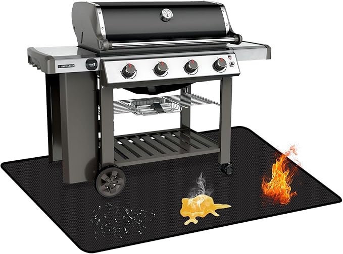 75 x 48 inch Under Grill Mats for Outdoor Grill, Oil and Waterproof, Double-Sided Fireproof Fire Pit Fireplace Outdoor BBQ Mat for Protecting Deck and Lawn